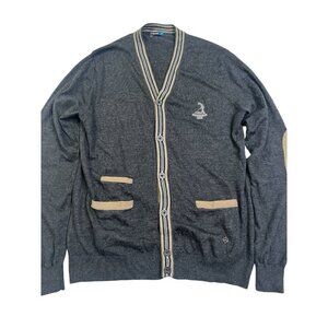 J Lindeberg Cardigan Sweater Mens XXL Fits Sz LARGE Gray Elbow Patch Pinehurst